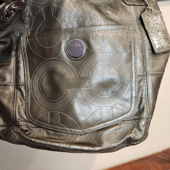 Vintage Y2K COACH Alex Patent Leather Op Art Shoulder Handbag Tote - Picture 8 of 14